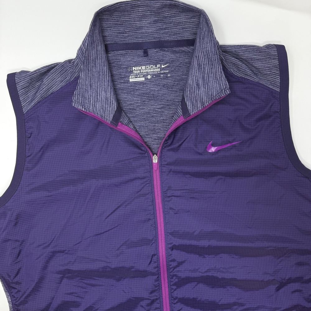Nike Golf Tour Performance Purple Dri-FIT Full Zip Vest Womens XL Ripstop Hybrid